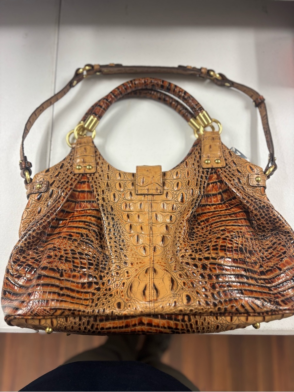 Brahmin Croc-Embossed Shoulder Bag in Cognac Multi-Tone - Picture 2 of 11